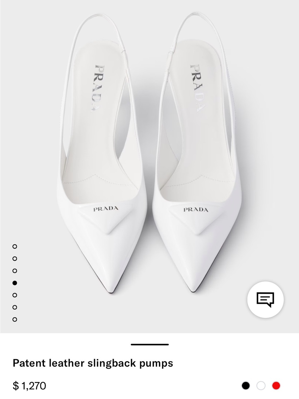 Prada White Patent Leather Pointed-Toe Slingback Pumps 38 1/2 - Picture 3 of 8